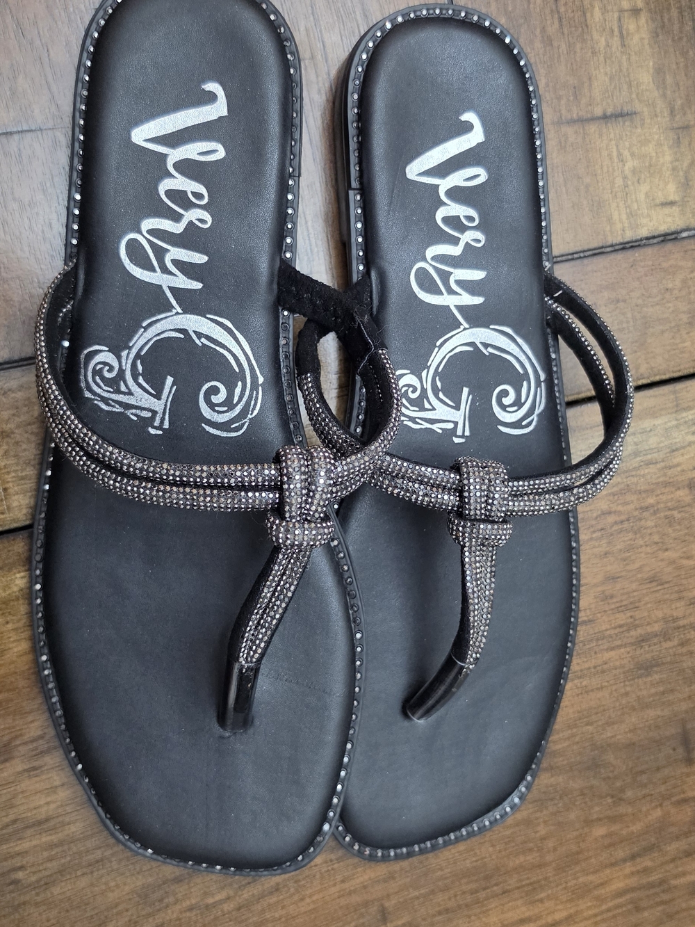 Very G Black Rhinestone Knot Sandals